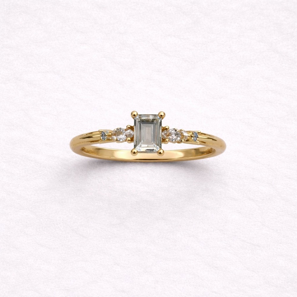Emerald Cut CZ Ring Gold Tone Engagement Style Size 6